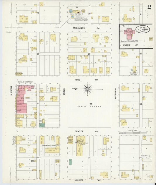 Sanborn Fire Insurance Map from Hondo, Medina County, Texas (1909), Sheet #0002 - Historic Sanborn Fire Insurance Map Print, vintage old map wall art, antique decor, genealogy gift, Texas Texas map