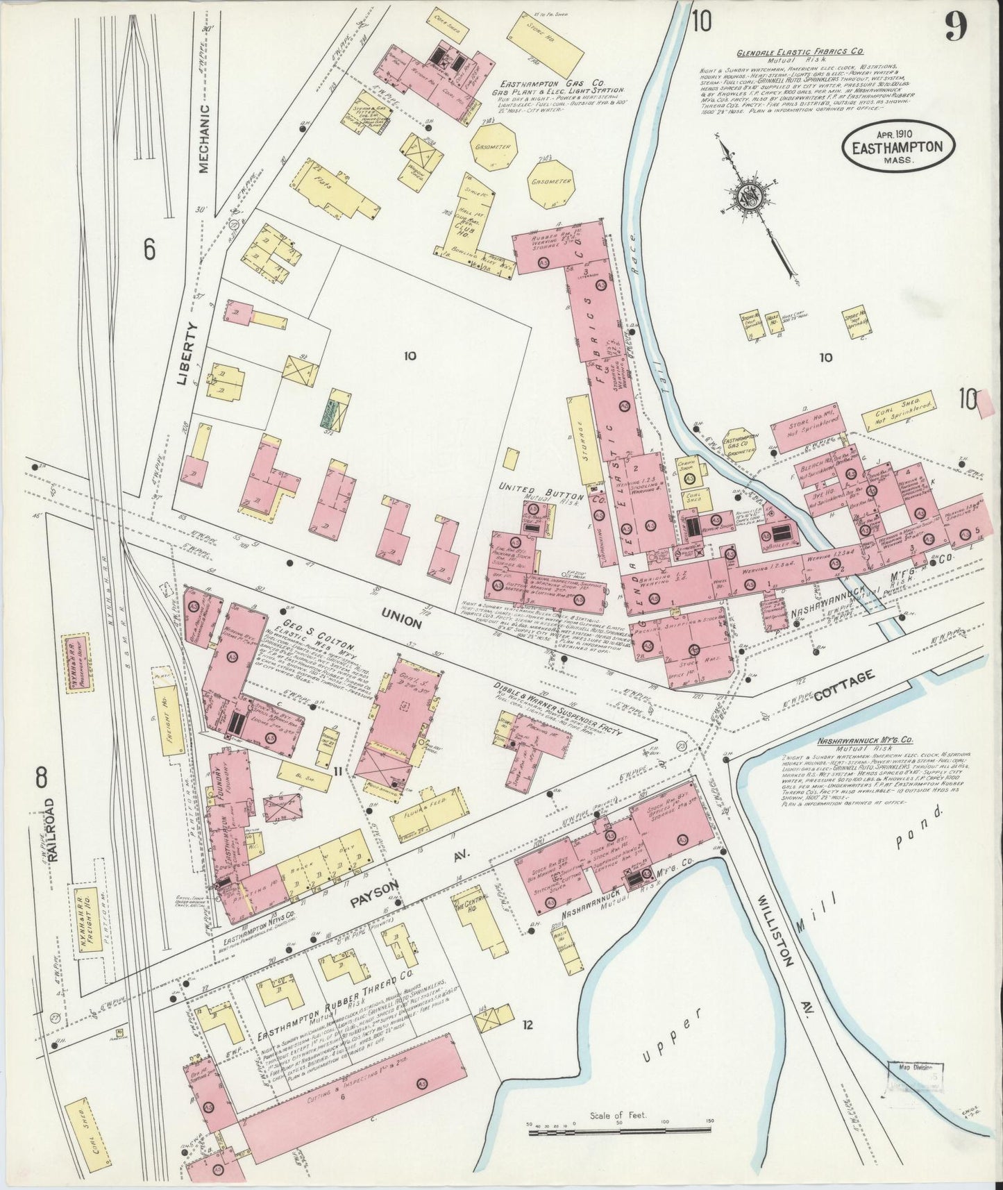 Sanborn Fire Insurance Map from East Hampton, Hampshire County, Massachusetts (1910), Sheet #0009 - Historic Sanborn Fire Insurance Map Print, vintage old map wall art, antique decor, genealogy gift, Massachusetts Massachusetts map