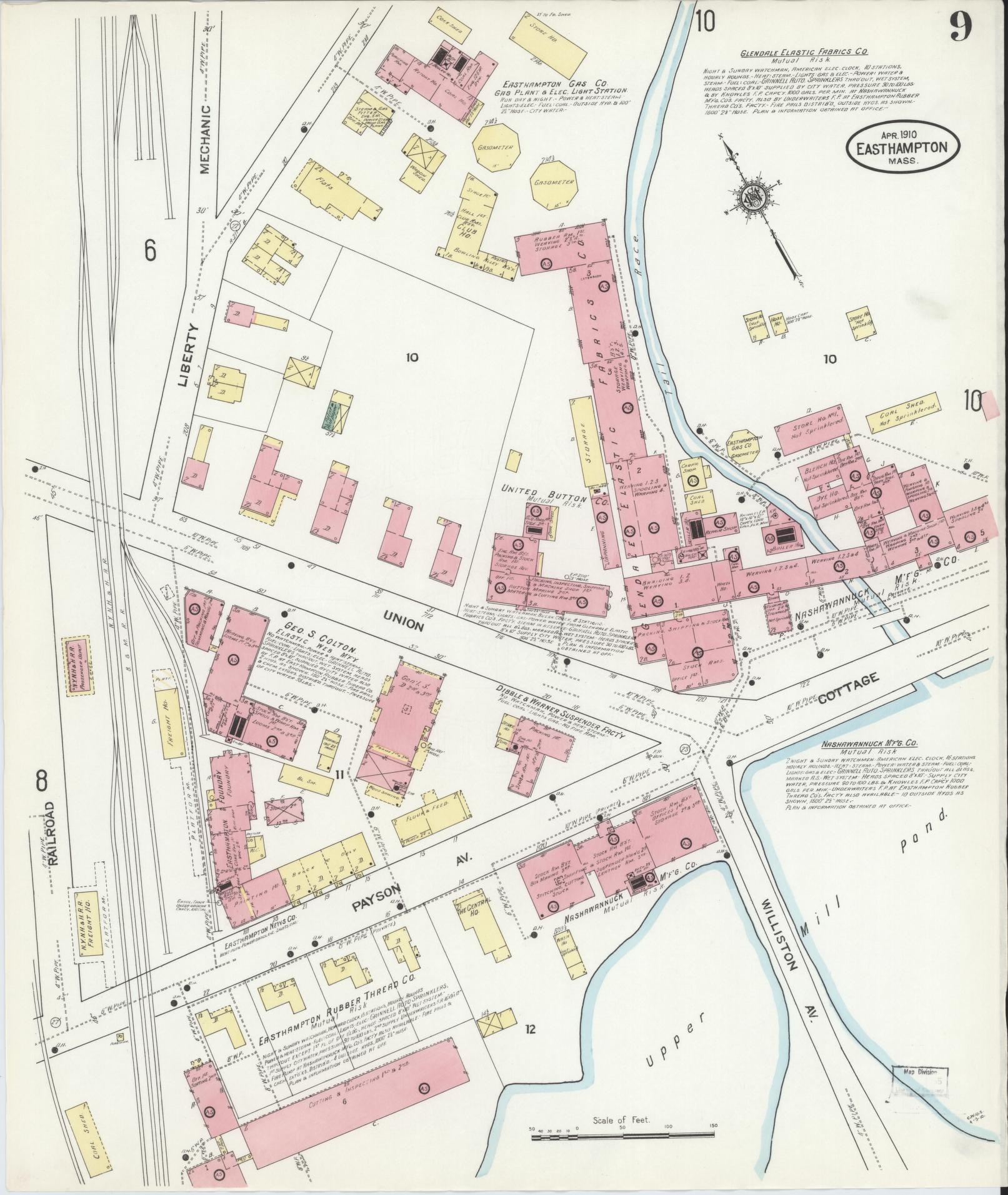 Sanborn Fire Insurance Map from East Hampton, Hampshire County, Massachusetts (1910), Sheet #0009 - Historic Sanborn Fire Insurance Map Print, vintage old map wall art, antique decor, genealogy gift, Massachusetts Massachusetts map