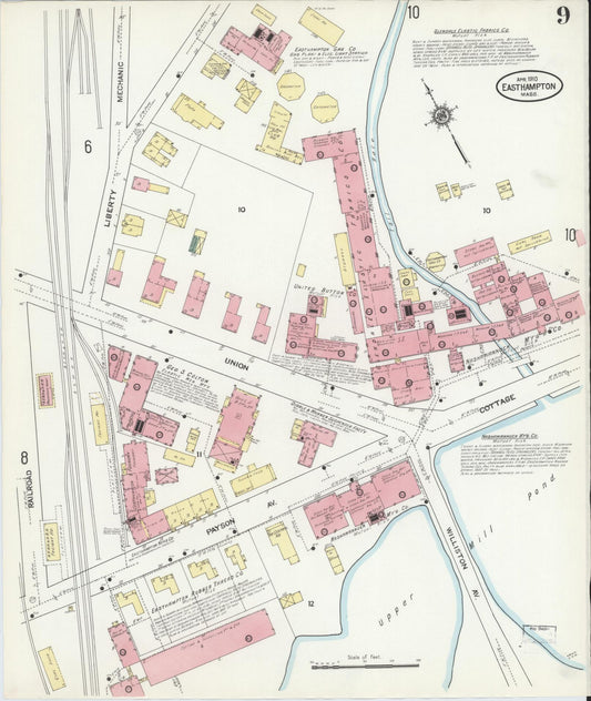 Sanborn Fire Insurance Map from East Hampton, Hampshire County, Massachusetts (1910), Sheet #0009 - Historic Sanborn Fire Insurance Map Print, vintage old map wall art, antique decor, genealogy gift, Massachusetts Massachusetts map