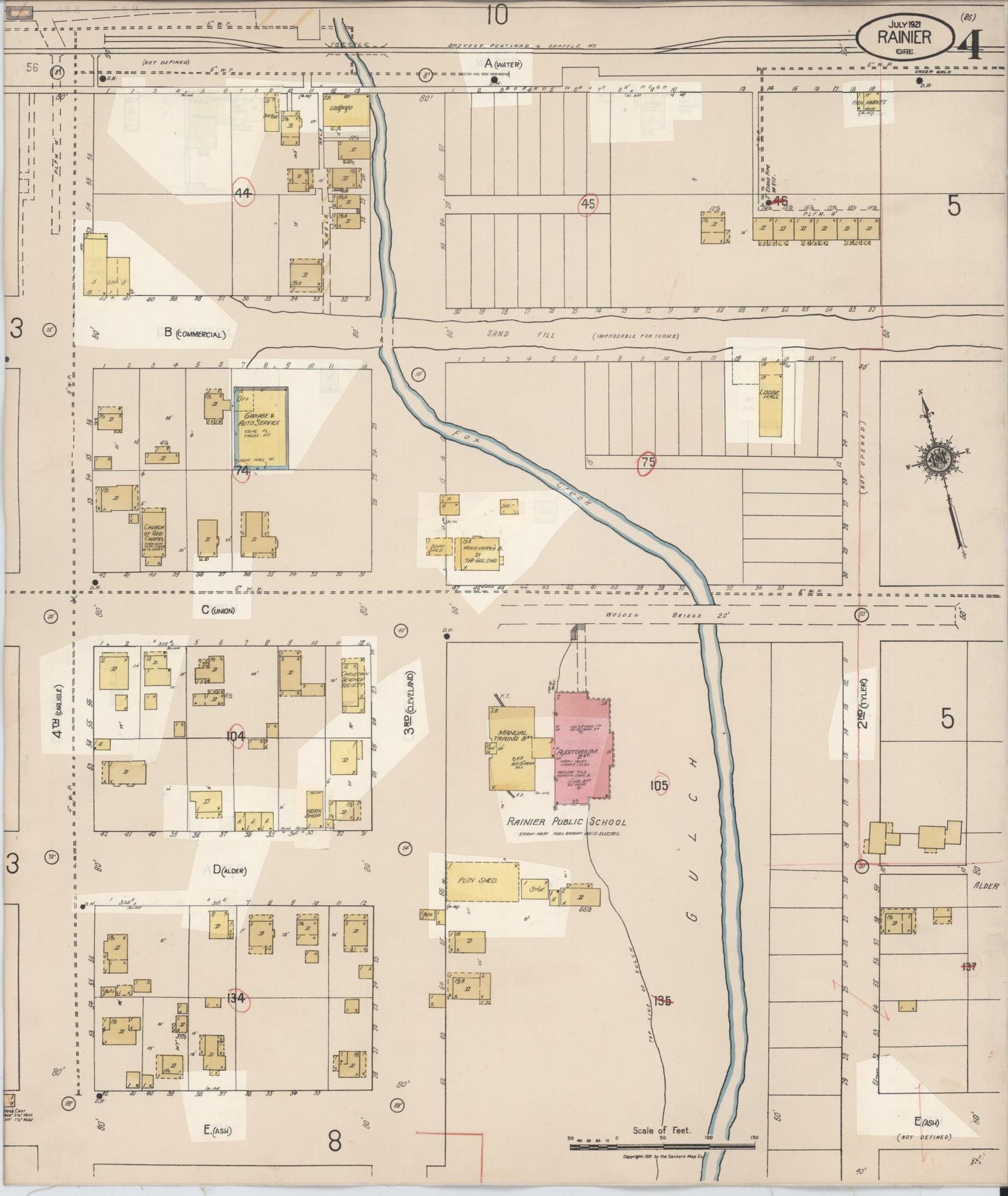 Sanborn Fire Insurance Map from Rainier, Columbia County, Oregon (1931), Sheet #0004 - Complete Map Set gallery image, historic Sanborn map, vintage wall art, Oregon Oregon