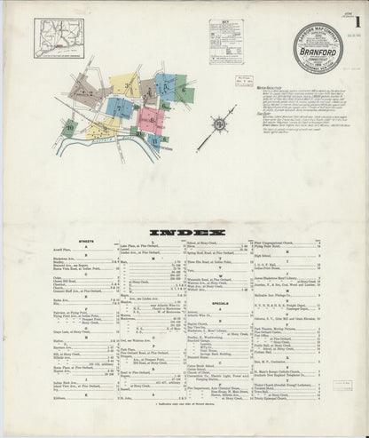 Sanborn Fire Insurance Map from Branford, New Haven County, Connecticut (1914), Sheet #0001 - Complete Map Set gallery image, historic Sanborn map, vintage wall art, Connecticut Connecticut