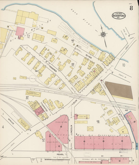 Sanborn Fire Insurance Map from Biddeford, York County, Maine (1922), Sheet #0008 - Historic Sanborn Fire Insurance Map Print, vintage old map wall art, antique decor, genealogy gift, Maine Maine map