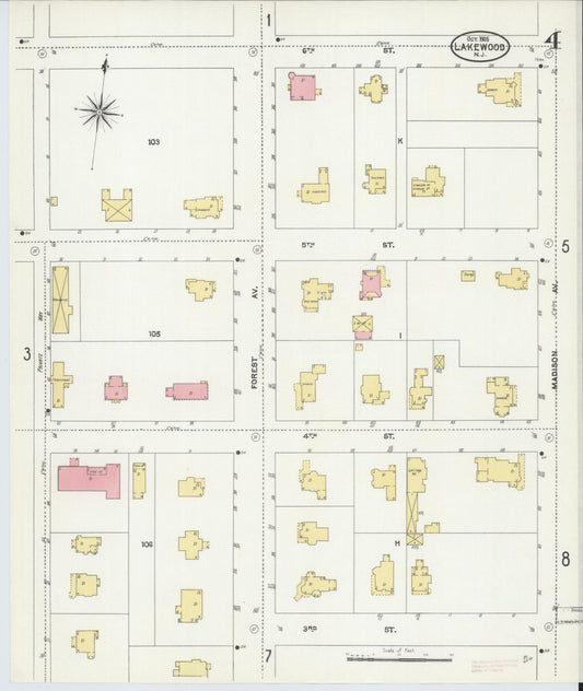 Sanborn Fire Insurance Map from Lakewood, Ocean County, New Jersey (1905), Sheet #0004 - Historic Sanborn Fire Insurance Map Print, vintage old map wall art, antique decor, genealogy gift, New Jersey New Jersey map