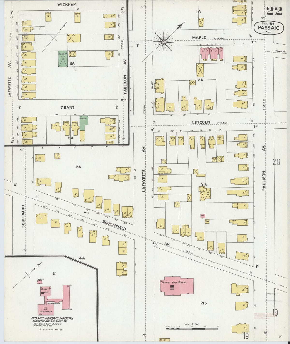 Sanborn Fire Insurance Map from Passaic, Passaic County, New Jersey (1899), Sheet #0022 - Historic Sanborn Fire Insurance Map Print, vintage old map wall art, antique decor, genealogy gift, New Jersey New Jersey map