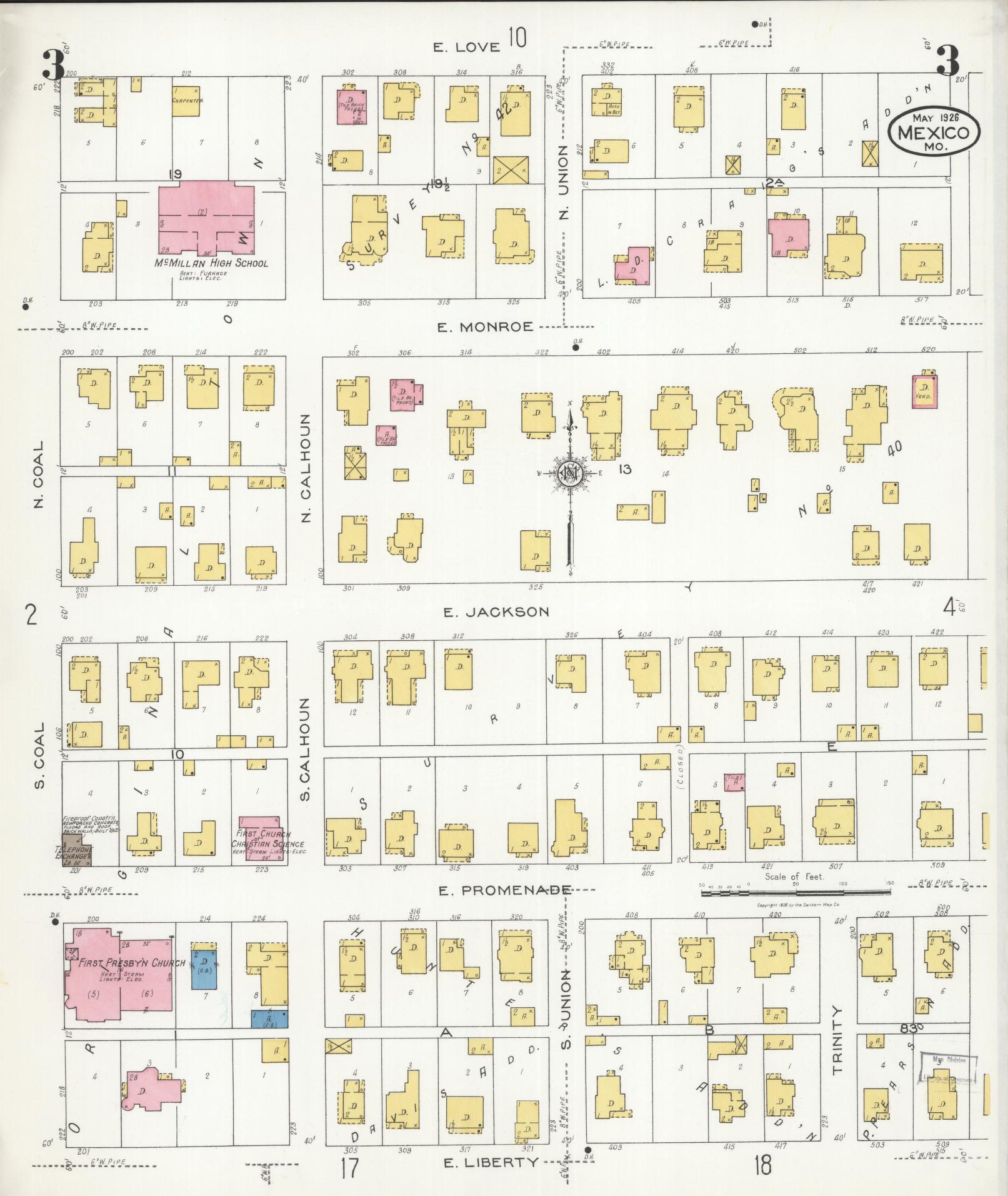 Sanborn Fire Insurance Map from Mexico, Audrain County, Missouri (1926), Sheet #0003 - Complete Map Set gallery image, historic Sanborn map, vintage wall art, Missouri Missouri