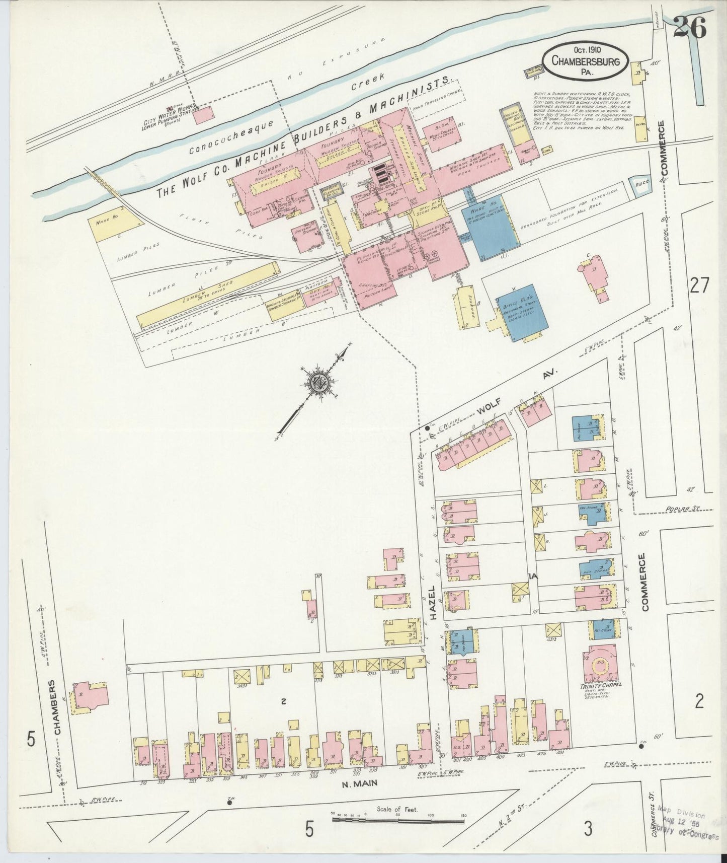 Sanborn Fire Insurance Map from Chambersburg, Franklin County, Pennsylvania (1910), Sheet #0026 - Historic Sanborn Fire Insurance Map Print, vintage old map wall art, antique decor, genealogy gift, Pennsylvania Pennsylvania map