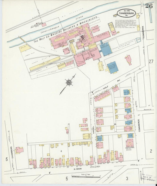 Sanborn Fire Insurance Map from Chambersburg, Franklin County, Pennsylvania (1910), Sheet #0026 - Historic Sanborn Fire Insurance Map Print, vintage old map wall art, antique decor, genealogy gift, Pennsylvania Pennsylvania map
