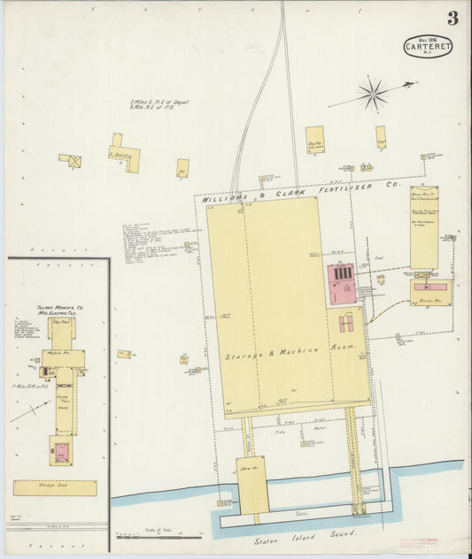 Sanborn Fire Insurance Map from Carteret, Middlesex County, New Jersey (1896), Sheet #0003 - Historic Sanborn Fire Insurance Map Print, vintage old map wall art, antique decor, genealogy gift, New Jersey New Jersey map