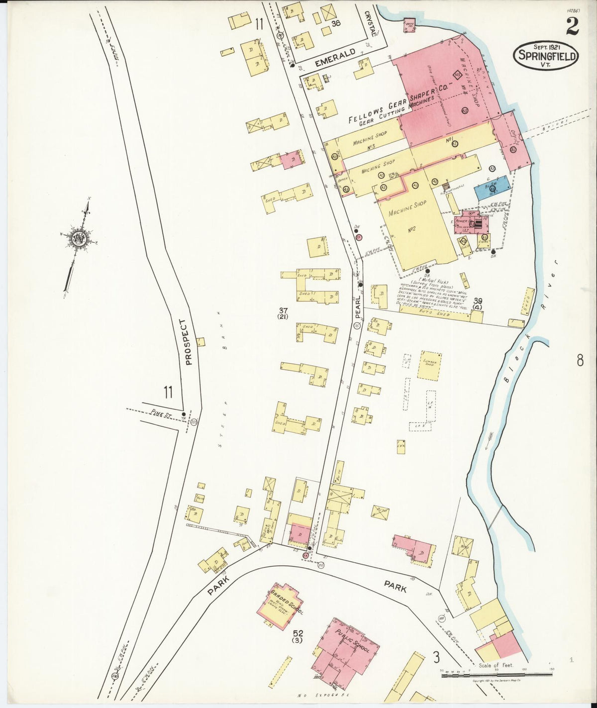 Sanborn Fire Insurance Map from Springfield, Windsor County, Vermont (1921), Sheet #0002 - Complete Map Set gallery image, historic Sanborn map, vintage wall art, Vermont Vermont