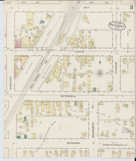 Sanborn Fire Insurance Map from Petoskey, Emmet County, Michigan (1885), Sheet #0003 - Historic Sanborn Fire Insurance Map Print, vintage old map wall art, antique decor, genealogy gift, Michigan Michigan map