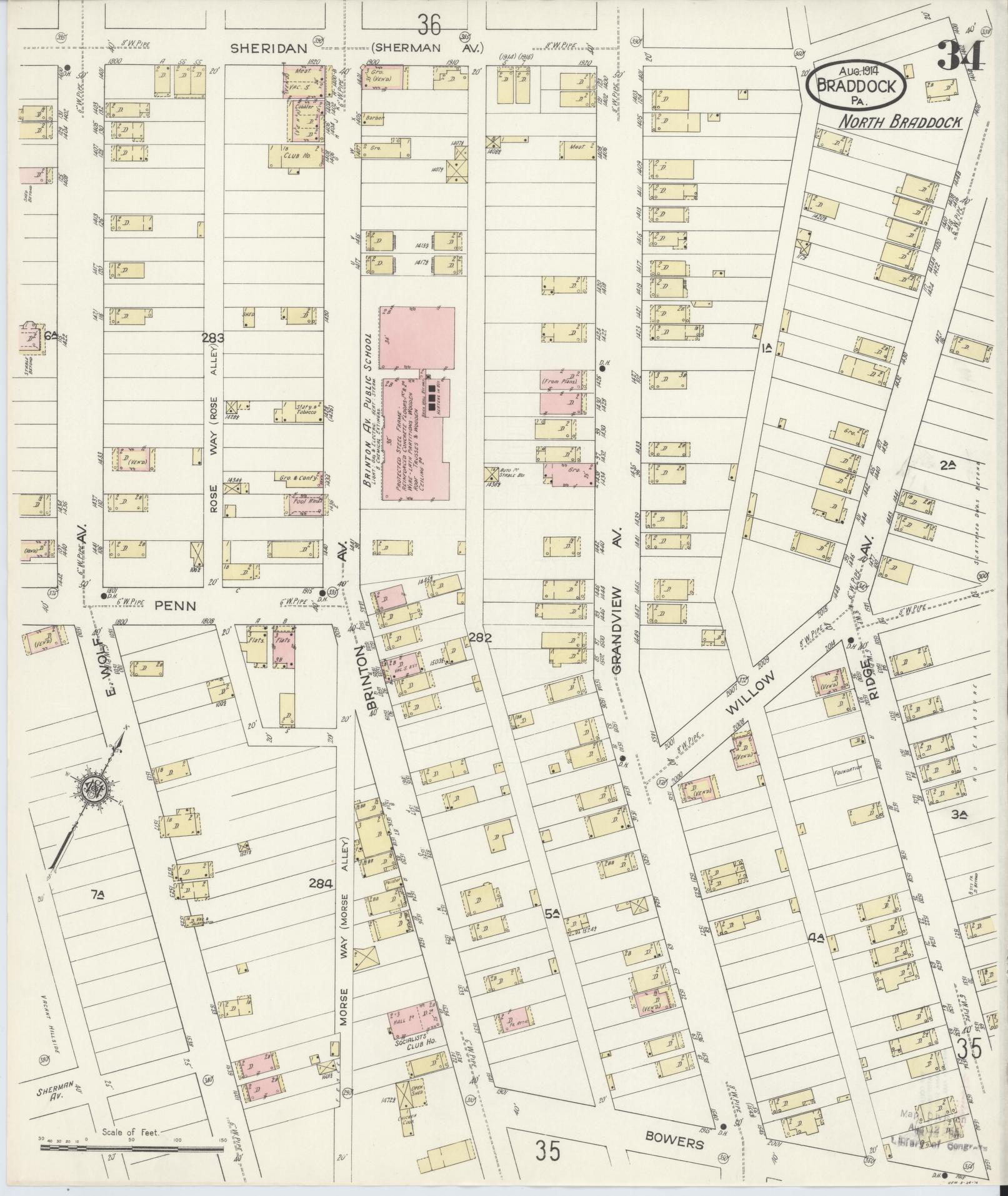 Sanborn Fire Insurance Map from Braddock, Allegheny County, Pennsylvania (1914), Sheet #0034 - Complete Map Set gallery image, historic Sanborn map, vintage wall art, Pennsylvania Pennsylvania