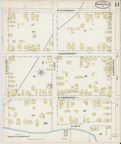 Sanborn Fire Insurance Map from Pensacola, Escambia County, Florida (1887), Sheet #0011 - Complete Map Set gallery image, historic Sanborn map, vintage wall art, Florida Florida