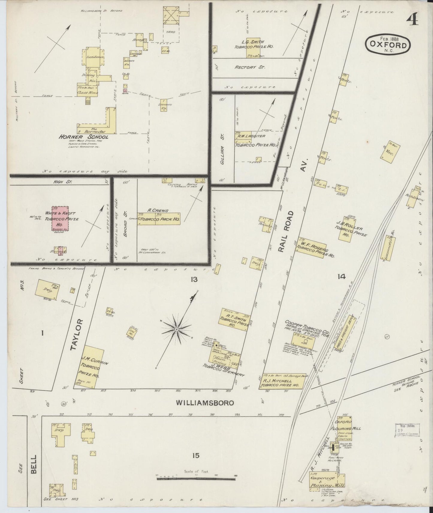 Sanborn Fire Insurance Map from Oxford, Granville County, North Carolina (1888), Sheet #0004 - Historic Sanborn Fire Insurance Map Print, vintage old map wall art, antique decor, genealogy gift, North Carolina North Carolina map