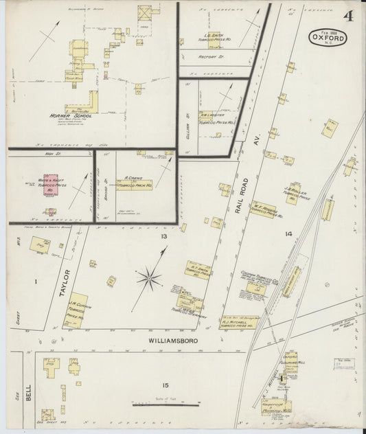 Sanborn Fire Insurance Map from Oxford, Granville County, North Carolina (1888), Sheet #0004 - Historic Sanborn Fire Insurance Map Print, vintage old map wall art, antique decor, genealogy gift, North Carolina North Carolina map