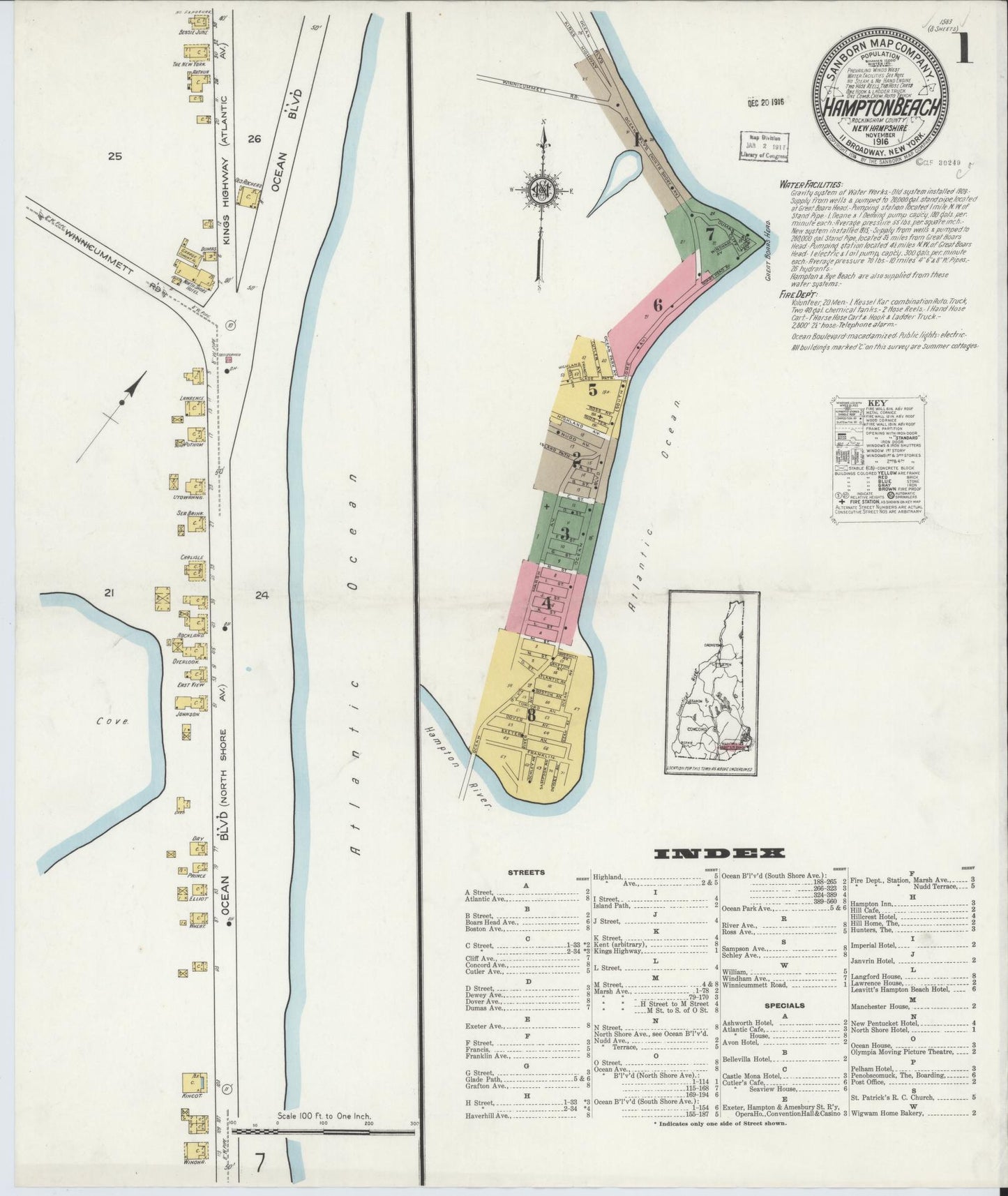 Sanborn Fire Insurance Map from Hampton Beach, Rockingham County, New Hampshire (1916), Sheet #0001 - Complete Map Set gallery image, historic Sanborn map, vintage wall art, New Hampshire New Hampshire
