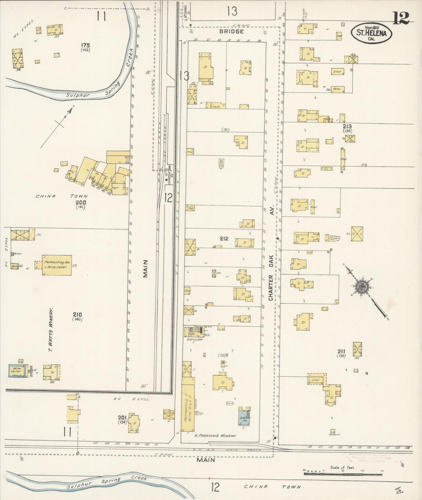 Sanborn Fire Insurance Map from Saint Helena, Napa County, California (1910), Sheet #0012 - Complete Map Set gallery image, historic Sanborn map, vintage wall art, California California