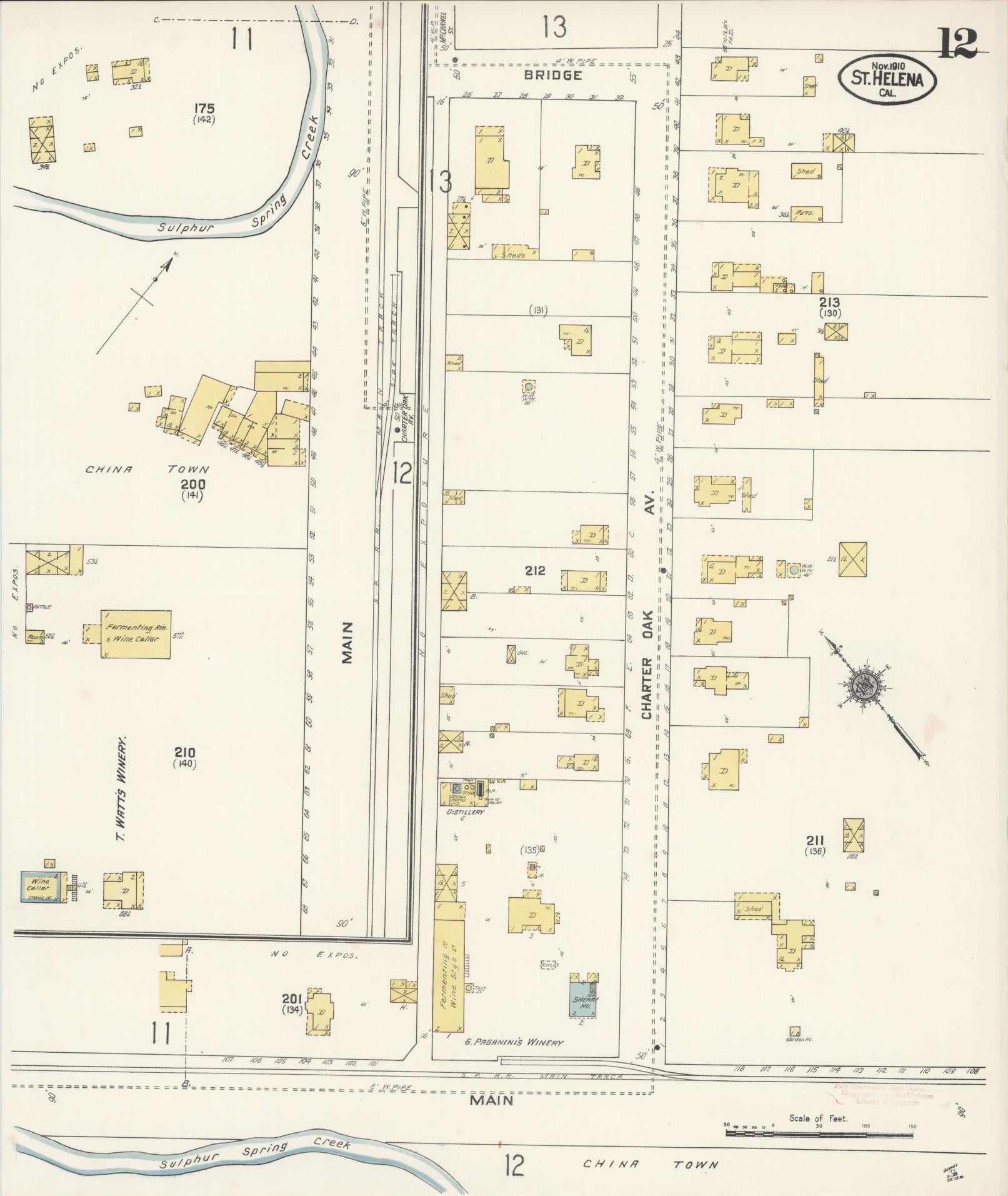 Sanborn Fire Insurance Map from Saint Helena, Napa County, California (1910), Sheet #0012 - Complete Map Set gallery image, historic Sanborn map, vintage wall art, California California