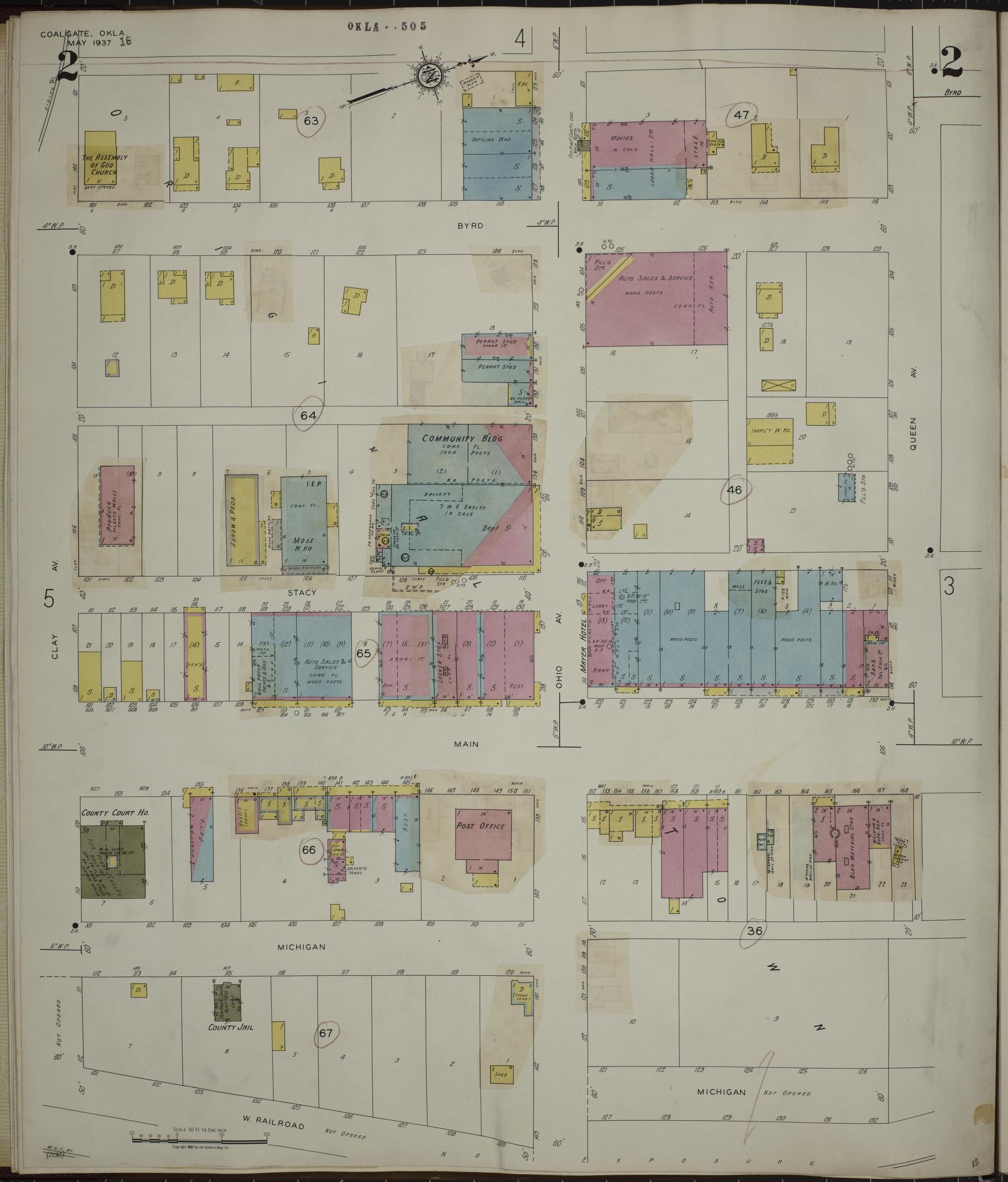 Sanborn Fire Insurance Map from Coalgate, Coal County, Oklahoma (1944), Sheet #0002 - Complete Map Set gallery image, historic Sanborn map, vintage wall art, Oklahoma Oklahoma