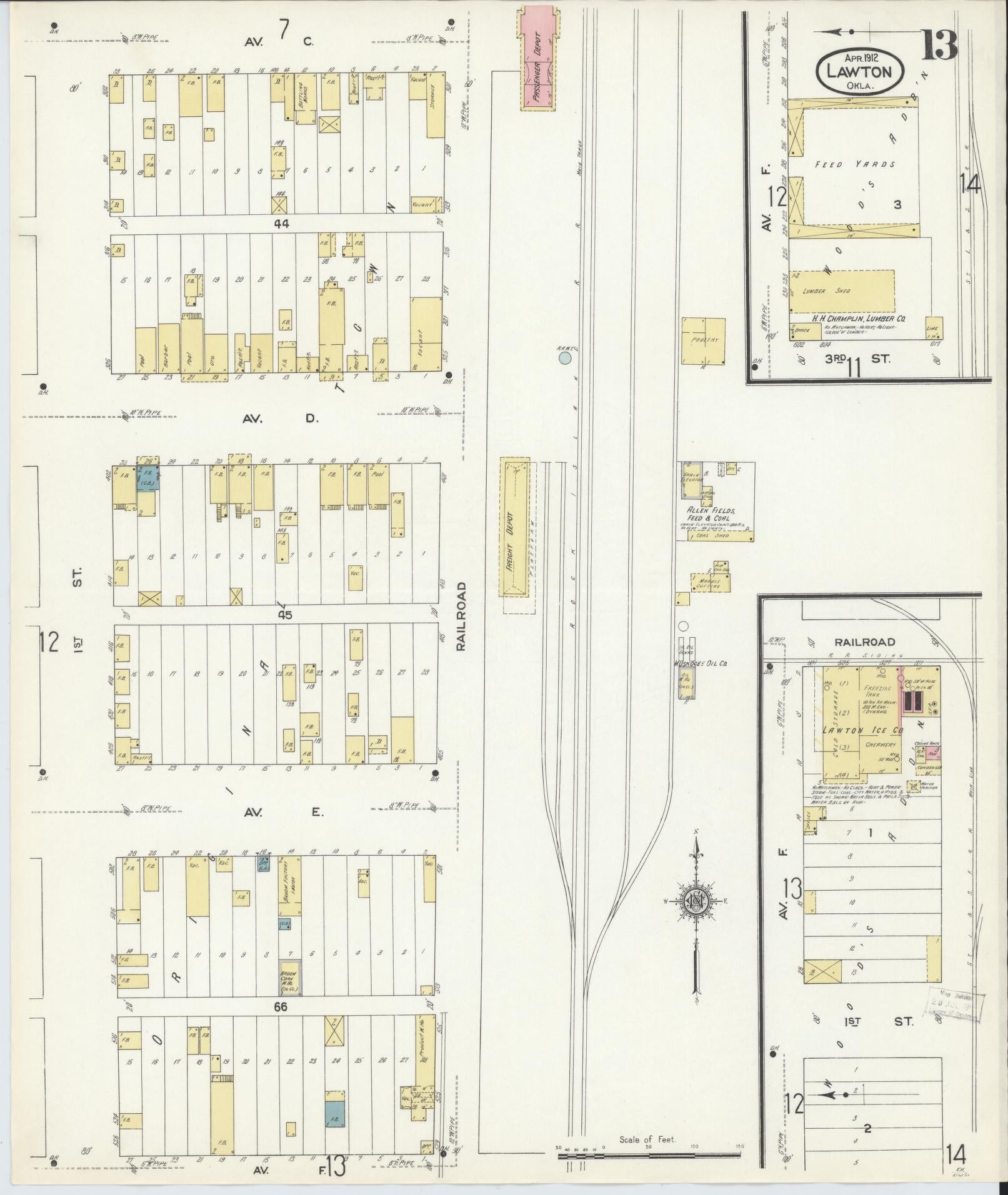 Sanborn Fire Insurance Map from Lawton, Comanche County, Oklahoma (1912), Sheet #0013 - Complete Map Set gallery image, historic Sanborn map, vintage wall art, Oklahoma Oklahoma