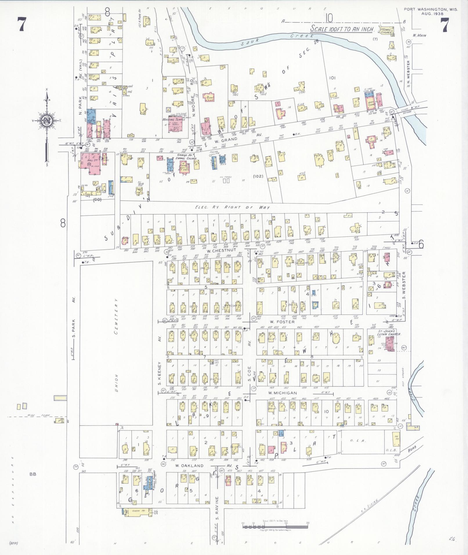 Sanborn Fire Insurance Map from Port Washington, Ozaukee County, Wisconsin (1938), Sheet #0007 - Complete Map Set gallery image, historic Sanborn map, vintage wall art, Wisconsin Wisconsin