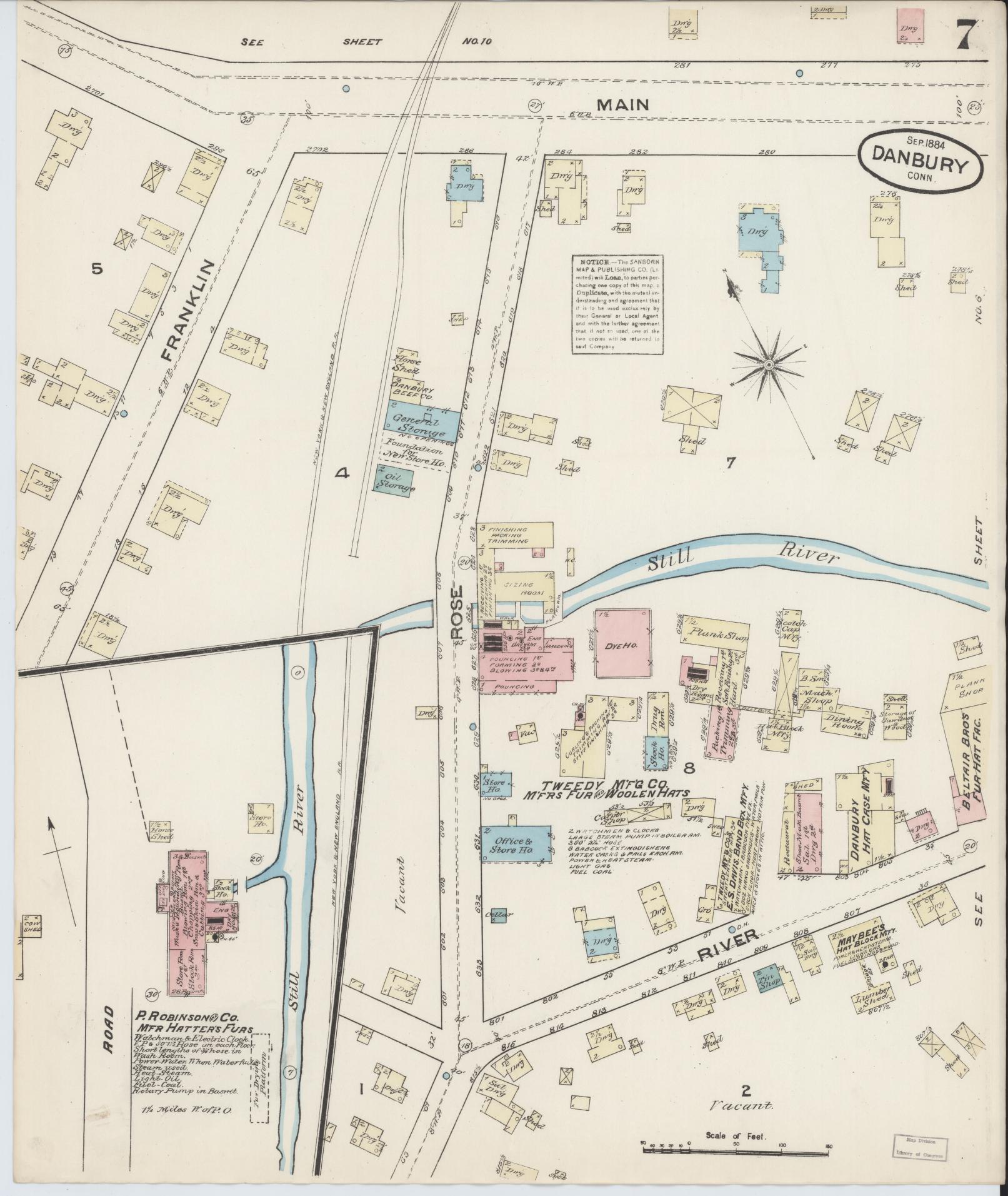Sanborn Fire Insurance Map from Danbury, Fairfield County, Connecticut (1884), Sheet #0007 - Complete Map Set gallery image, historic Sanborn map, vintage wall art, Connecticut Connecticut