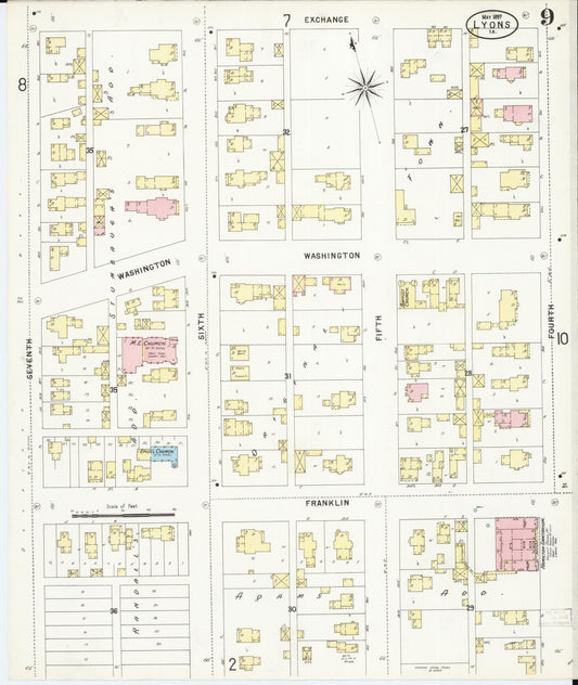 Sanborn Fire Insurance Map from Lyons, Clinton County, Iowa (1897), Sheet #0009 - Historic Sanborn Fire Insurance Map Print, vintage old map wall art