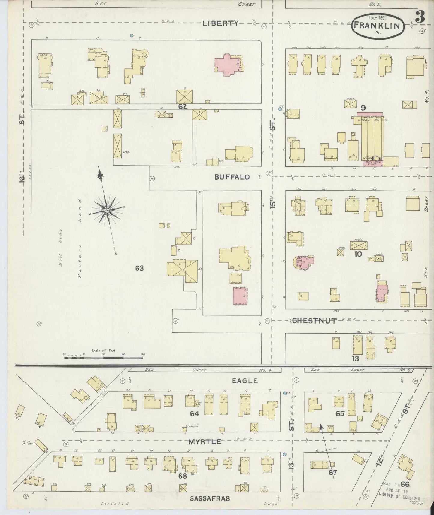 Sanborn Fire Insurance Map from Franklin, Venango County, Pennsylvania (1891), Sheet #0003 - Historic Sanborn Fire Insurance Map Print, vintage old map wall art, antique decor, genealogy gift, Pennsylvania Pennsylvania map