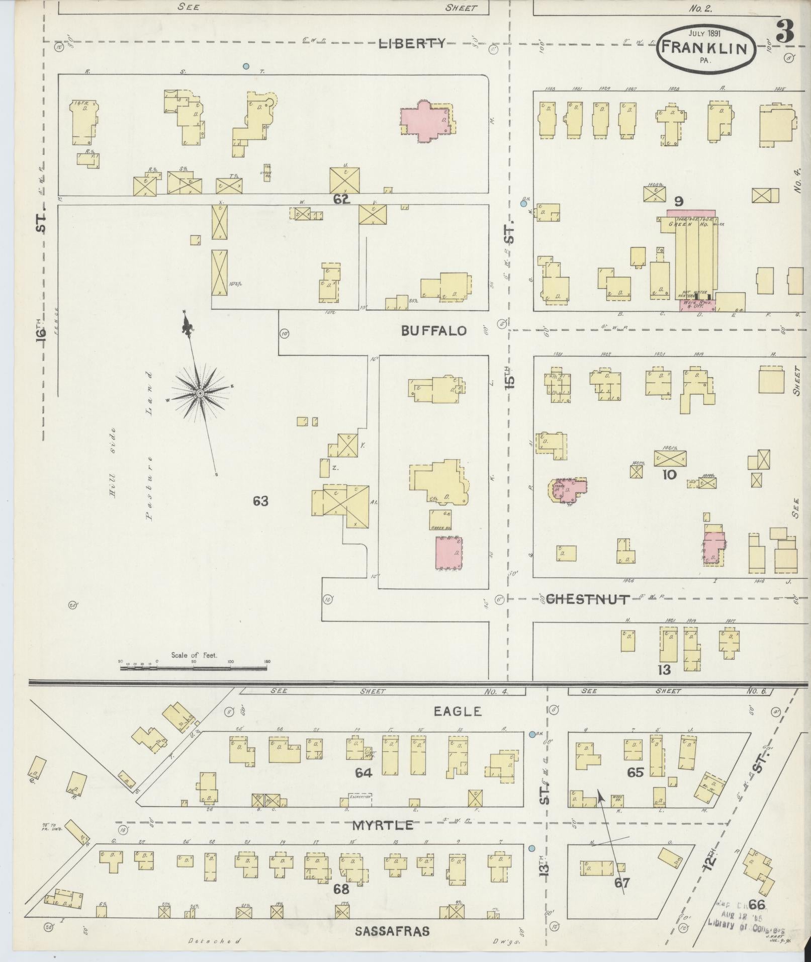 Sanborn Fire Insurance Map from Franklin, Venango County, Pennsylvania (1891), Sheet #0003 - Historic Sanborn Fire Insurance Map Print, vintage old map wall art, antique decor, genealogy gift, Pennsylvania Pennsylvania map