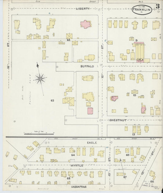 Sanborn Fire Insurance Map from Franklin, Venango County, Pennsylvania (1891), Sheet #0003 - Historic Sanborn Fire Insurance Map Print, vintage old map wall art, antique decor, genealogy gift, Pennsylvania Pennsylvania map