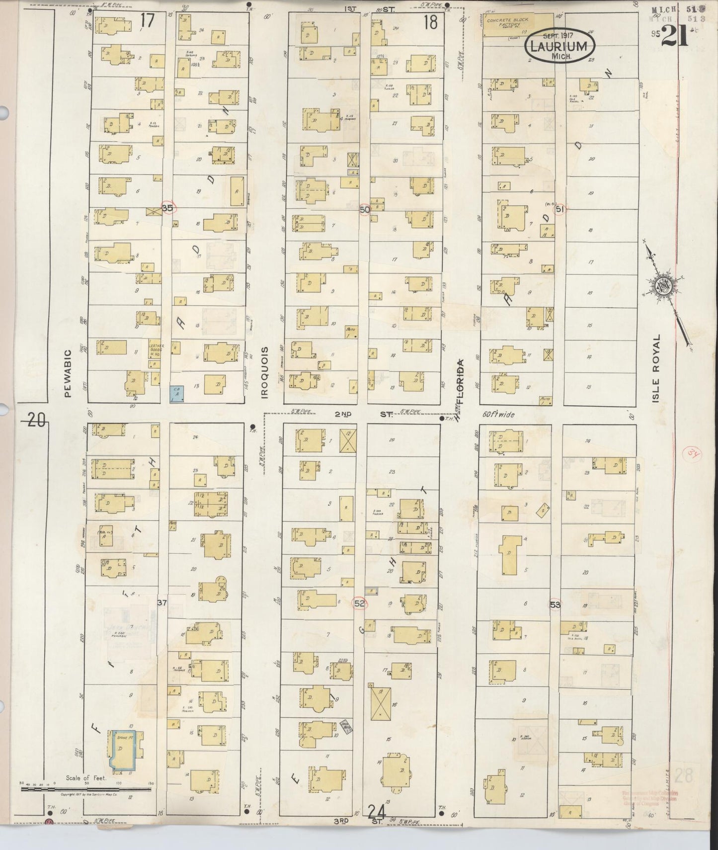 Sanborn Fire Insurance Map from Laurium, Houghton County, Michigan (1949), Sheet #0021 - Complete Map Set gallery image, historic Sanborn map, vintage wall art, Michigan Michigan
