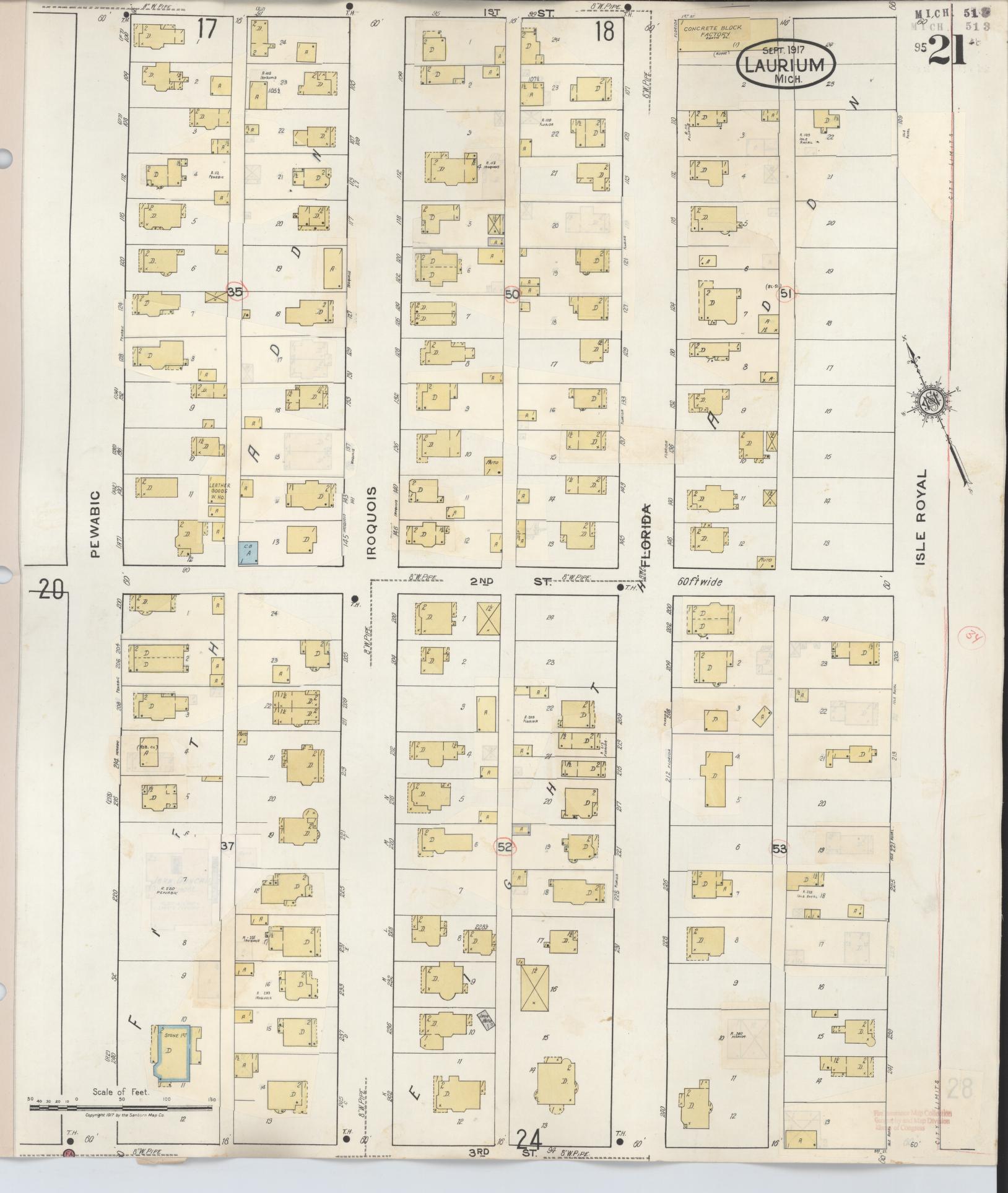 Sanborn Fire Insurance Map from Laurium, Houghton County, Michigan (1949), Sheet #0021 - Complete Map Set gallery image, historic Sanborn map, vintage wall art, Michigan Michigan