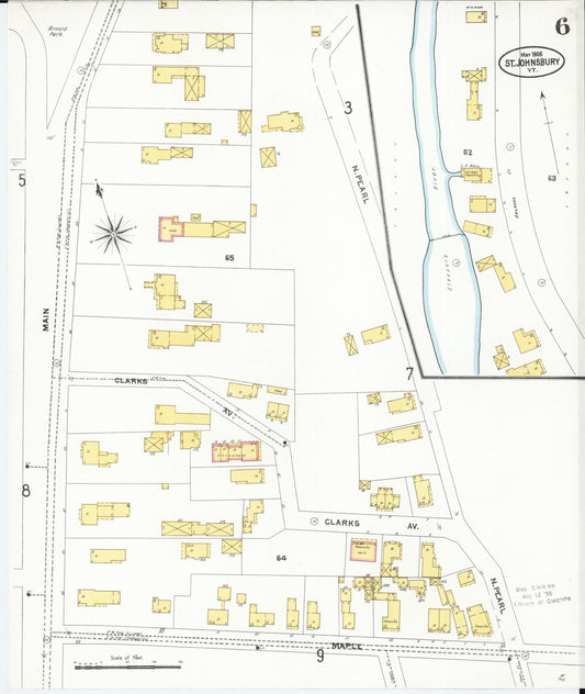Sanborn Fire Insurance Map from Saint Johnsbury, Caledonia County, Vermont (1905), Sheet #0006 - Historic Sanborn Fire Insurance Map Print, vintage old map wall art, antique decor, genealogy gift, Vermont Vermont map