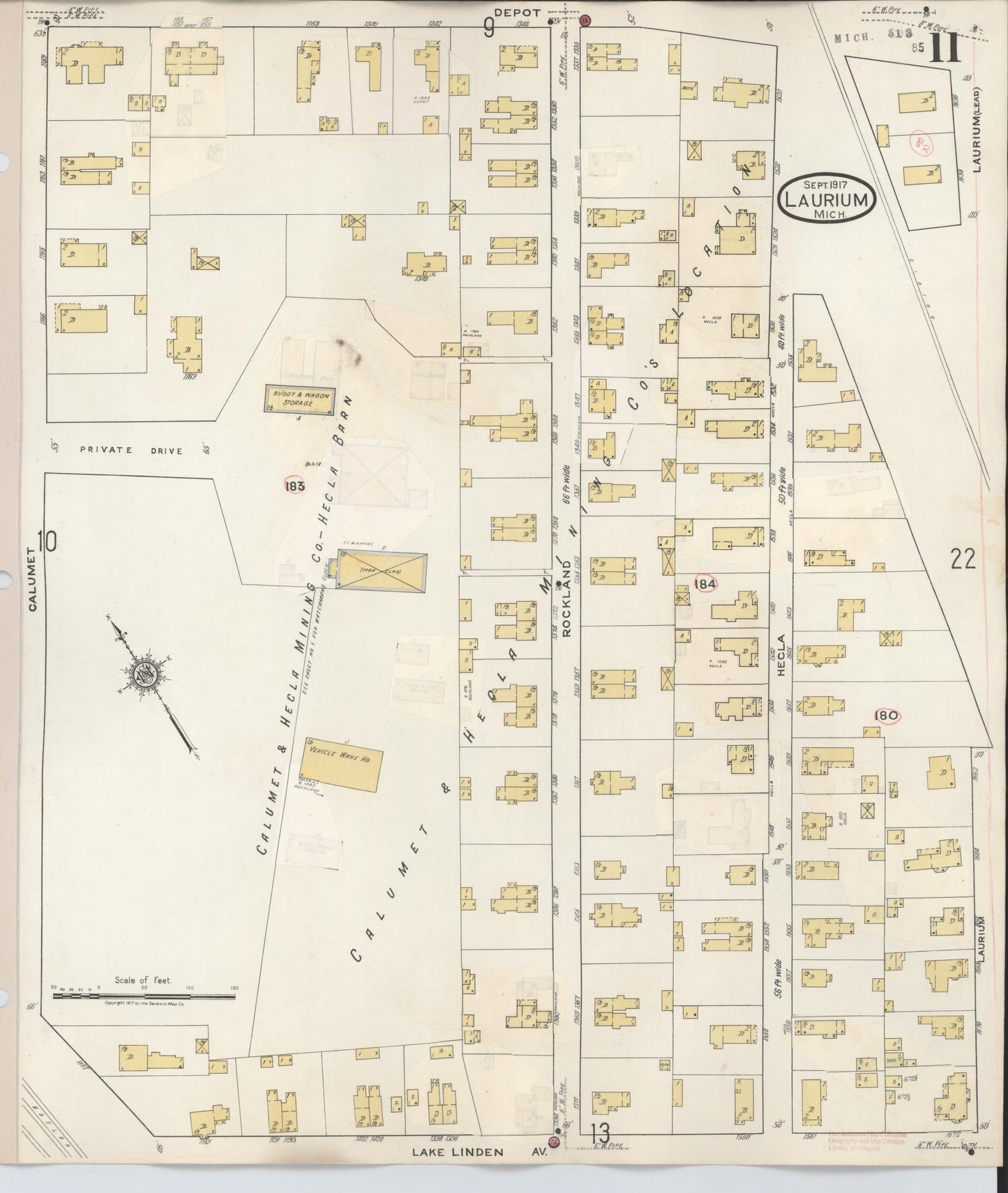 Sanborn Fire Insurance Map from Laurium, Houghton County, Michigan (1949), Sheet #0011 - Complete Map Set gallery image, historic Sanborn map, vintage wall art, Michigan Michigan