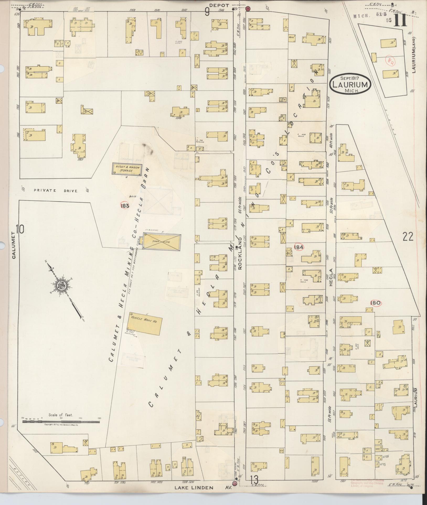 Sanborn Fire Insurance Map from Laurium, Houghton County, Michigan (1949), Sheet #0011 - Complete Map Set gallery image, historic Sanborn map, vintage wall art, Michigan Michigan