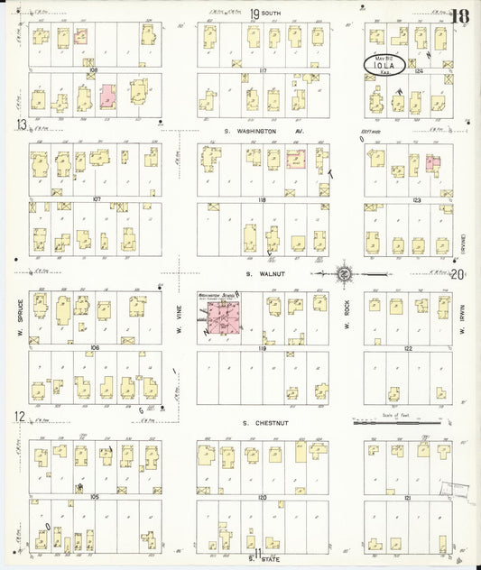 Sanborn Fire Insurance Map from Iola, Allen County, Kansas (1912), Sheet #0018 - Historic Sanborn Fire Insurance Map Print, vintage old map wall art, antique decor, genealogy gift, Kansas Kansas map