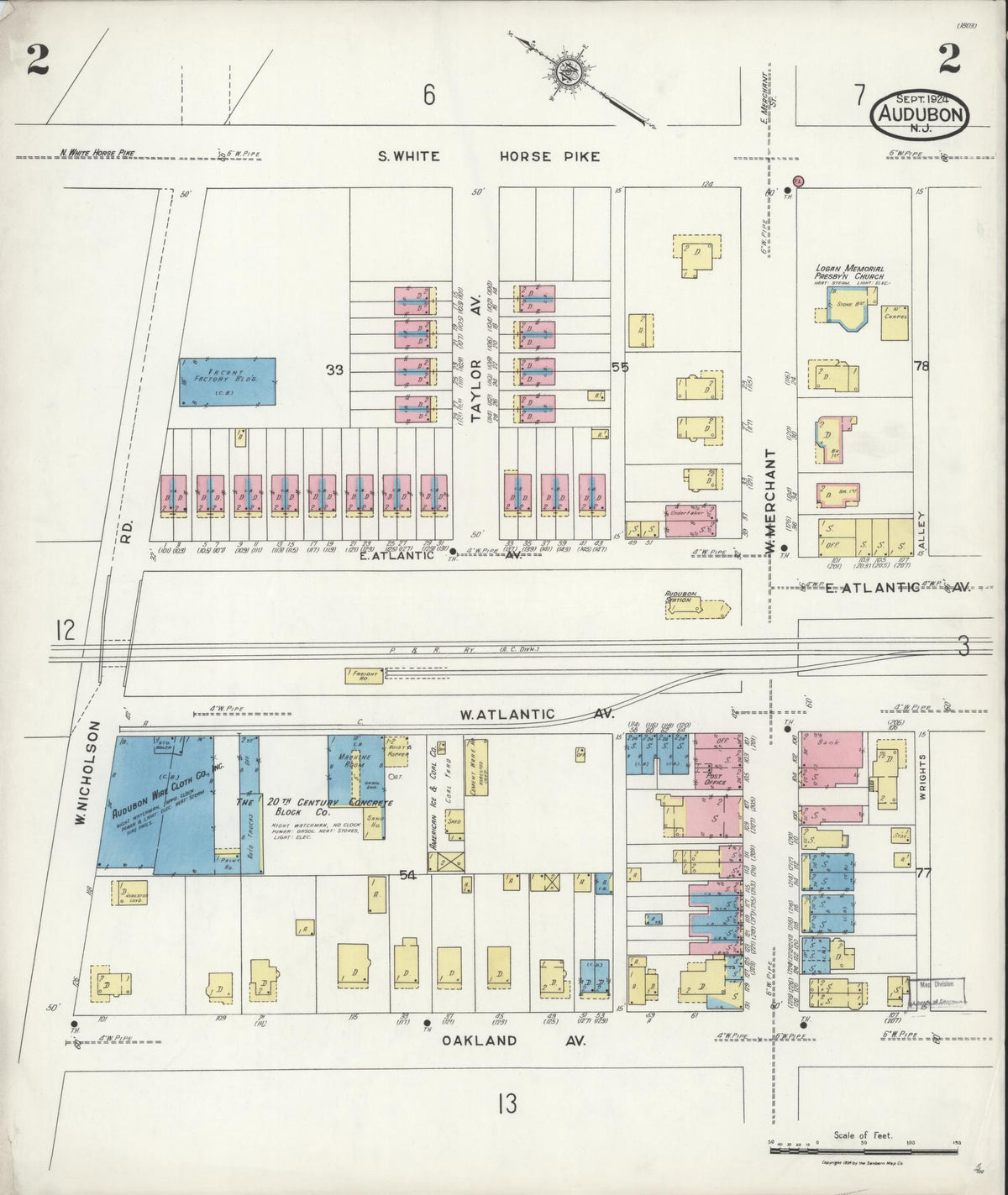 Sanborn Fire Insurance Map from Audubon, Camden County, New Jersey (1924), Sheet #0002 - Historic Sanborn Fire Insurance Map Print, vintage old map wall art, antique decor, genealogy gift, New Jersey New Jersey map