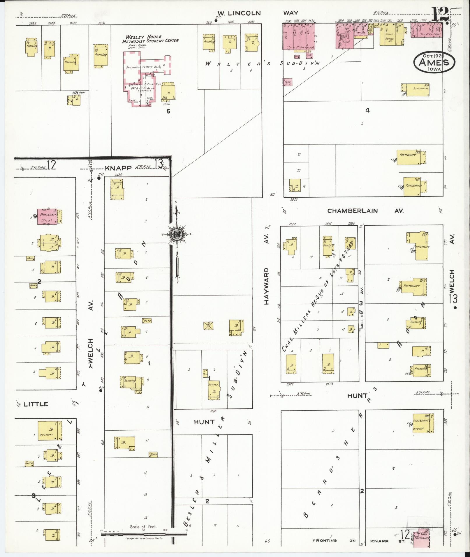 Sanborn Fire Insurance Map from Ames, Story County, Iowa (1920), Sheet #0012 - Historic Sanborn Fire Insurance Map Print, vintage old map wall art