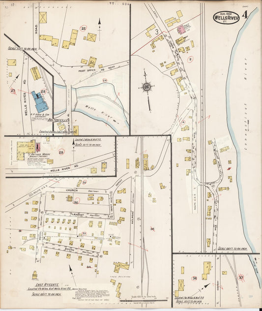 Sanborn Fire Insurance Map from Wells River, Orange County, Vermont (1938), Sheet #0004 - Historic Sanborn Fire Insurance Map Print, vintage old map wall art, antique decor, genealogy gift, Vermont Vermont map