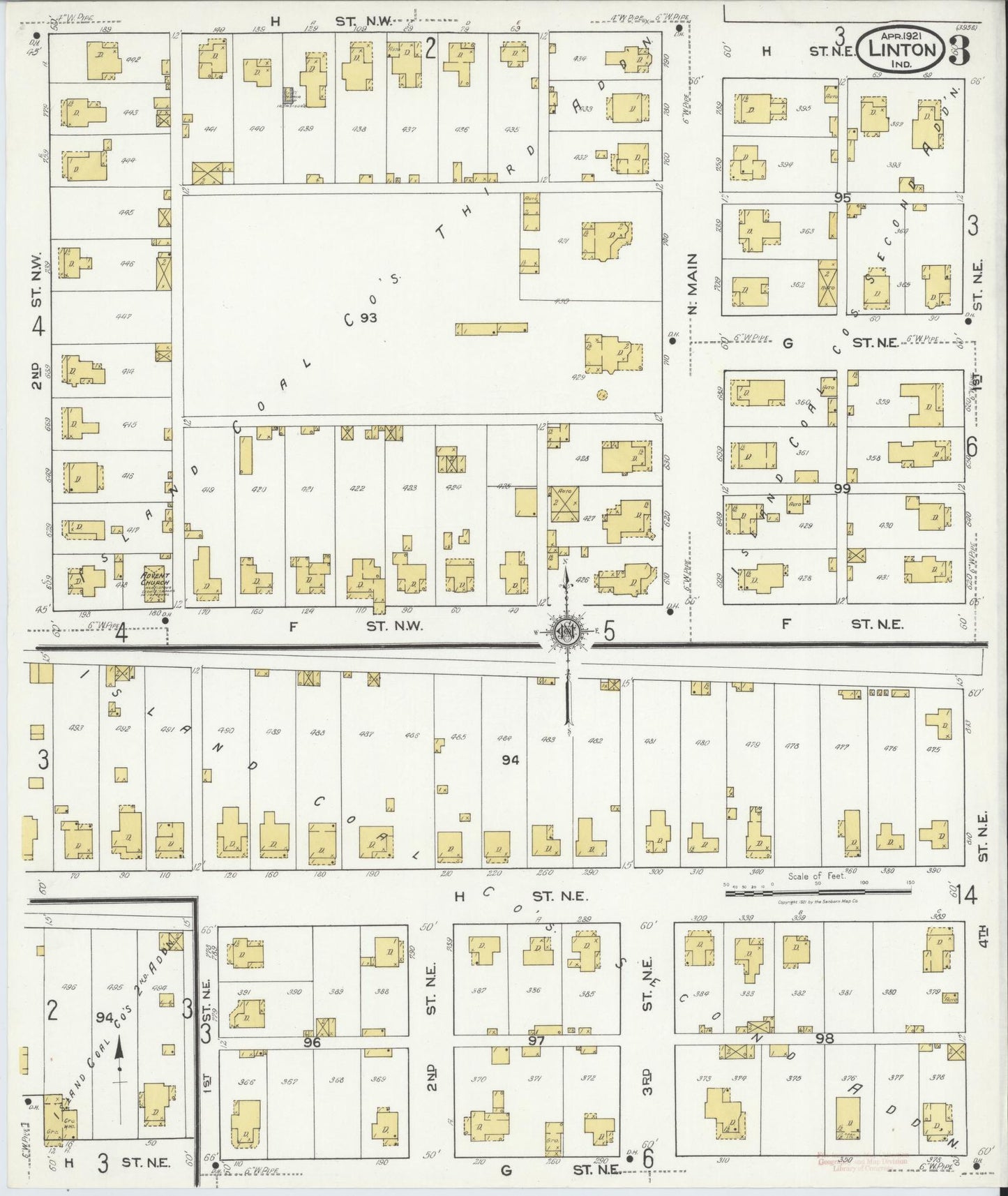 Sanborn Fire Insurance Map from Linton, Greene County, Indiana (1921), Sheet #0003 - Complete Map Set gallery image, historic Sanborn map, vintage wall art, Indiana Indiana