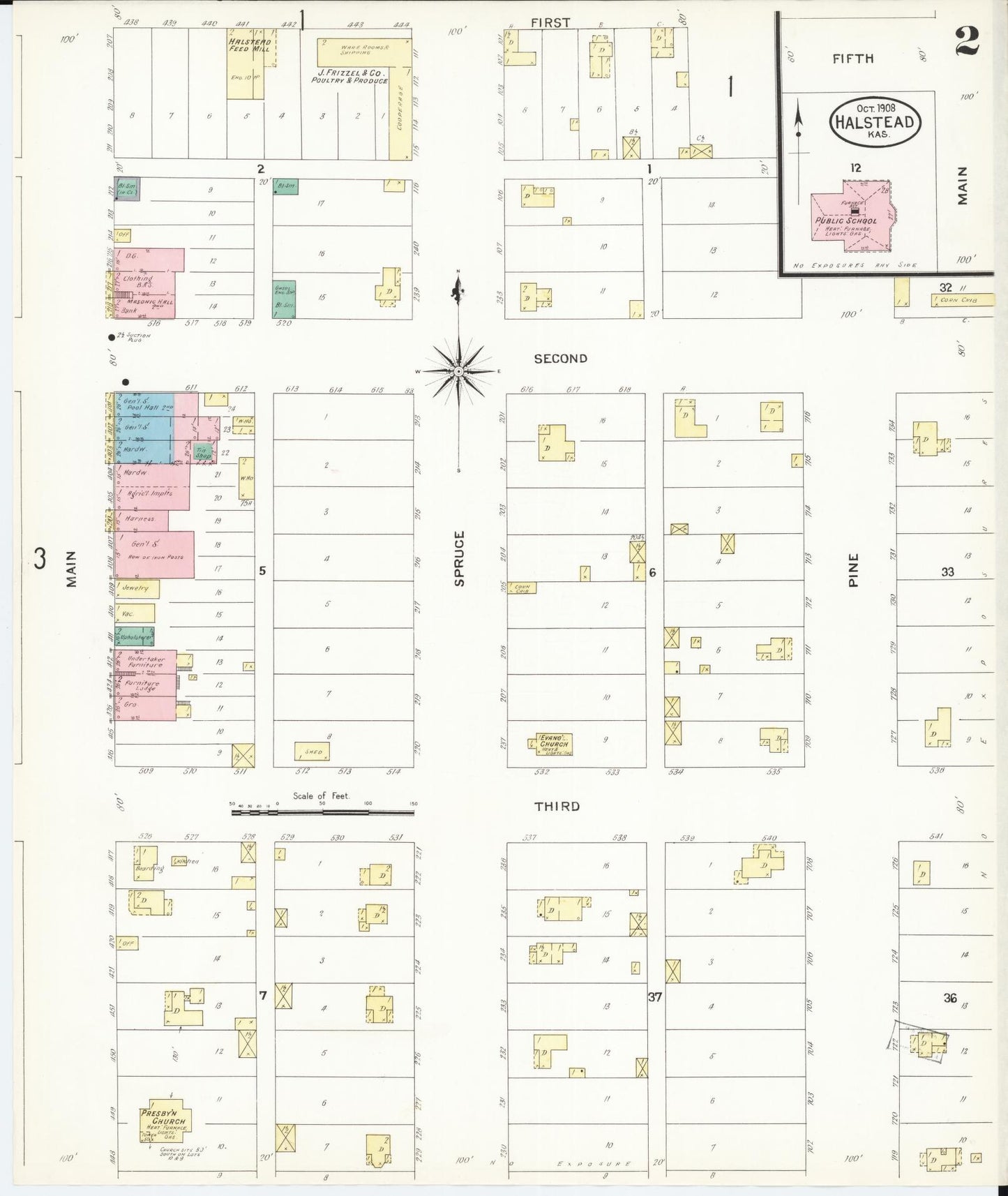 Sanborn Fire Insurance Map from Halstead, Harvey County, Kansas (1908), Sheet #0002 - Complete Map Set gallery image, historic Sanborn map, vintage wall art, Kansas Kansas