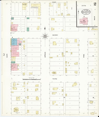 Sanborn Fire Insurance Map from Halstead, Harvey County, Kansas (1908), Sheet #0002 - Complete Map Set gallery image, historic Sanborn map, vintage wall art, Kansas Kansas