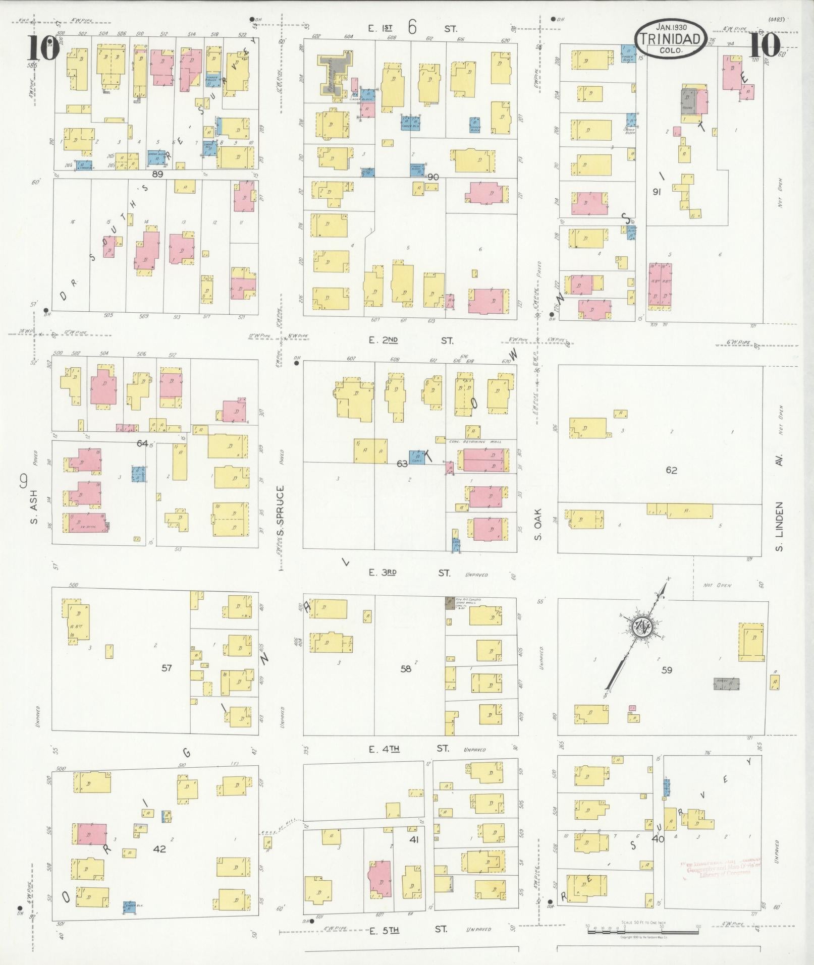 Sanborn Fire Insurance Map from Trinidad, Las Animas County, Colorado (1930), Sheet #0010 - Complete Map Set gallery image, historic Sanborn map, vintage wall art, Colorado Colorado
