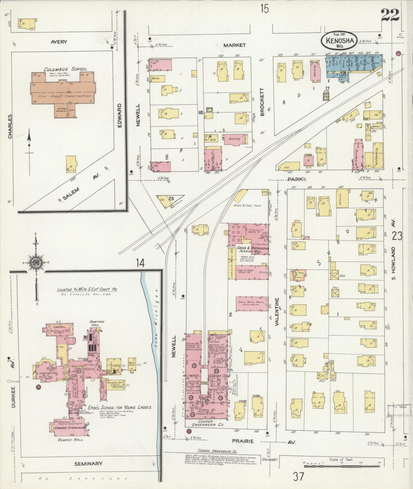 Sanborn Fire Insurance Map from Kenosha, Kenosha County, Wisconsin (1911), Sheet #0022 - Historic Sanborn Fire Insurance Map Print, vintage old map wall art, antique decor, genealogy gift, Wisconsin Wisconsin map