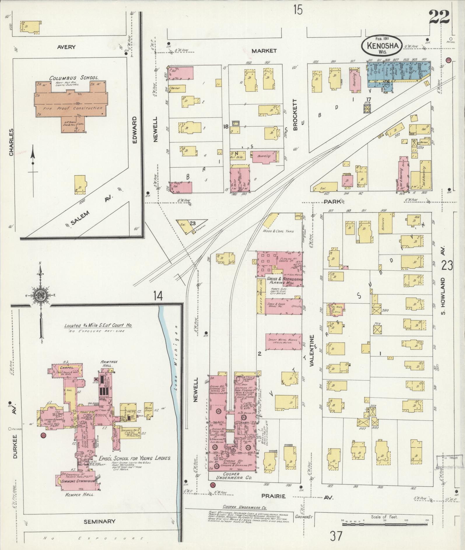 Sanborn Fire Insurance Map from Kenosha, Kenosha County, Wisconsin (1911), Sheet #0022 - Historic Sanborn Fire Insurance Map Print, vintage old map wall art, antique decor, genealogy gift, Wisconsin Wisconsin map