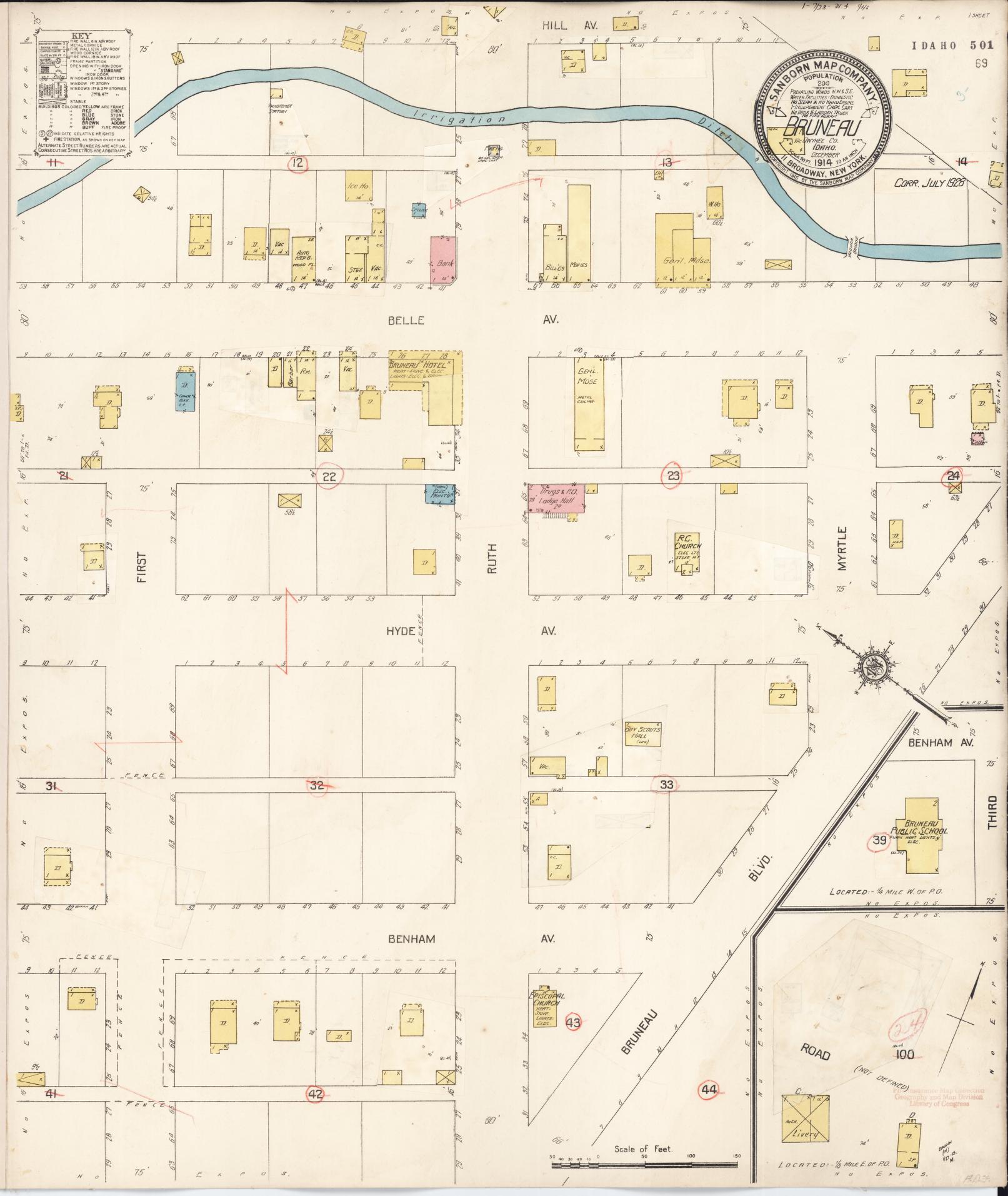 Sanborn Fire Insurance Map from Bruneau, Owyhee County, Idaho (1928), Sheet #0001 - Historic Sanborn Fire Insurance Map Print, vintage old map wall art, antique decor, genealogy gift, Idaho Idaho map