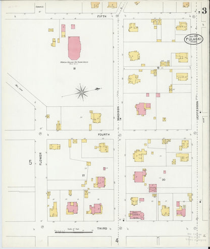 Sanborn Fire Insurance Map from Pulaski, Giles County, Tennessee (1905), Sheet #0003 - Complete Map Set gallery image, historic Sanborn map, vintage wall art, Tennessee Tennessee