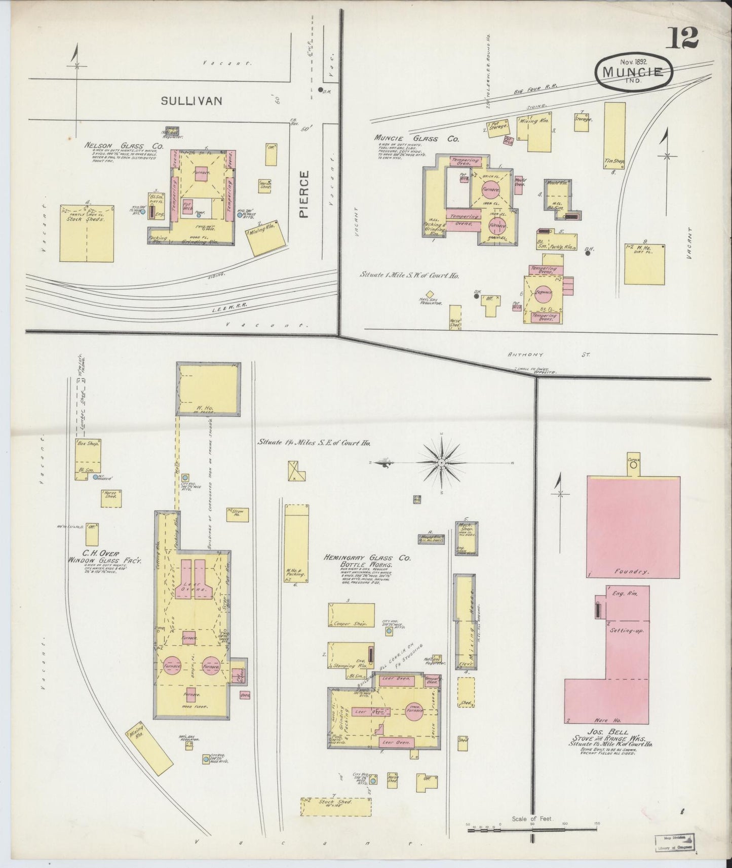 Sanborn Fire Insurance Map from Muncie, Delaware County, Indiana (1892), Sheet #0012 - Complete Map Set gallery image, historic Sanborn map, vintage wall art, Muncie Delaware