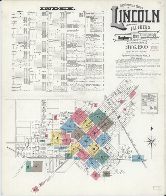 Sanborn Fire Insurance Map from Lincoln, Logan County, Illinois (1909), Sheet #0001 - Complete Map Set gallery image, historic Sanborn map, vintage wall art, Illinois Illinois