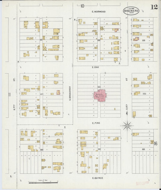 Sanborn Fire Insurance Map from Brainerd, Crow Wing County, Minnesota (1898), Sheet #0012 - Historic Sanborn Fire Insurance Map Print, vintage old map wall art, antique decor, genealogy gift, Minnesota Minnesota map